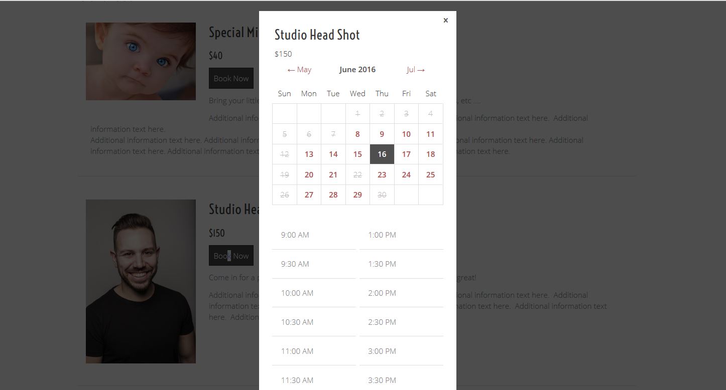 Online Photography Booking Calendar in Sytist